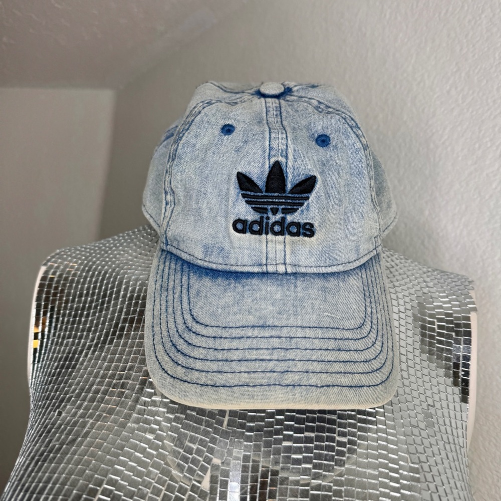 Adidas Originals Trefoil Distressed Hat Acid Stonewash Denim Jean Logo Ball Cap